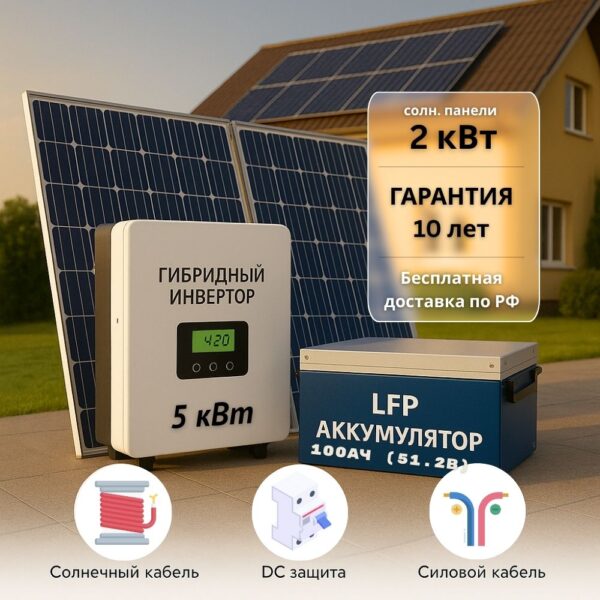 Солнечная электростания для дома 5квт-2000Вт-100Ач-51.2В